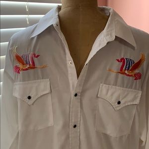 Vintage Western Shirt, Embroidered Eagles